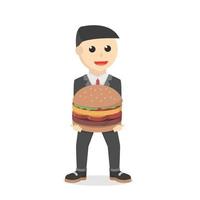 Geschäftsmann, der großen Lunch-Design-Charakter auf weißem Hintergrund trägt vektor