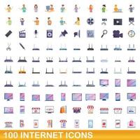 100 Internet-Icons gesetzt, Cartoon-Stil vektor