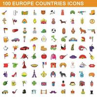 100 europäische Ländersymbole im Cartoon-Stil vektor