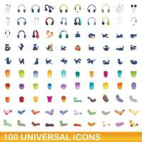 100 universella ikoner set, tecknad stil vektor