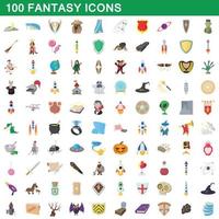 100 Fantasy-Icons gesetzt, Cartoon-Stil vektor