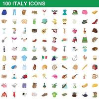 100 Italien ikoner set, tecknad stil vektor