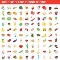 100 mat och dryck ikoner set, isometrisk 3d-stil vektor