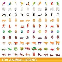 100 Tiersymbole im Cartoon-Stil vektor