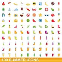 100 Sommer-Icons gesetzt, Cartoon-Stil vektor