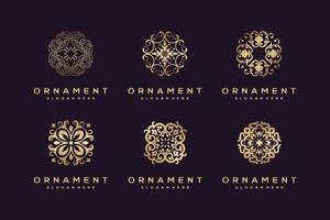 Ornament-Blumenlogo und Icon-Design-Set