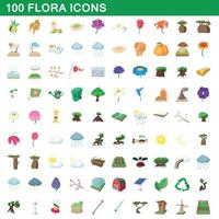 100 Flora-Icons gesetzt, Cartoon-Stil vektor