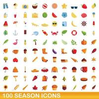 100 säsong ikoner set, tecknad stil vektor