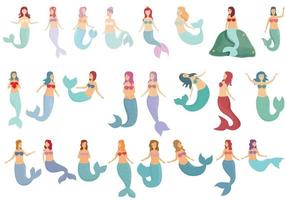 Meerjungfrau-Symbole setzen Cartoon-Vektor. süßes Mädchen vektor