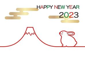 das jahr 2023, das jahr des kaninchens, neujahrsgrußkartenvorlage mit einem kaninchenmaskottchen und mt. Fuji. vektor