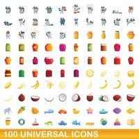 100 universelle Symbole im Cartoon-Stil