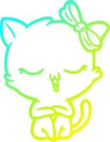 kall gradient linjeteckning tecknad katt med rosett på huvudet vektor