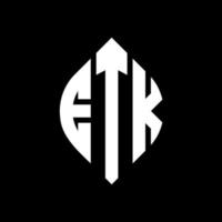 etk-Kreisbuchstaben-Logo-Design mit Kreis- und Ellipsenform. etk Ellipsenbuchstaben mit typografischem Stil. Die drei Initialen bilden ein Kreislogo. etk-Kreis-Emblem abstrakter Monogramm-Buchstaben-Markierungsvektor. vektor