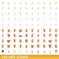 100 konst ikoner set, tecknad stil vektor
