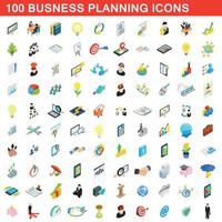 100 affärsplanering ikoner set, isometrisk stil vektor