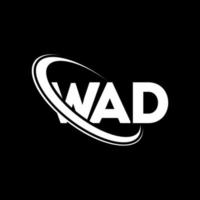 wad logotyp. vad brev. wad brev logotyp design. initialer wad logotyp länkad med cirkel och versaler monogram logotyp. wad typografi för teknik, företag och fastighetsmärke. vektor