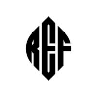 Ref-Circle-Brief-Logo-Design mit Kreis- und Ellipsenform. ref Ellipsenbuchstaben mit typografischem Stil. Die drei Initialen bilden ein Kreislogo. Ref. Kreis Emblem abstrakter Monogramm-Buchstaben-Markenvektor. vektor