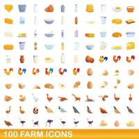 100 Farm-Icons gesetzt, Cartoon-Stil vektor