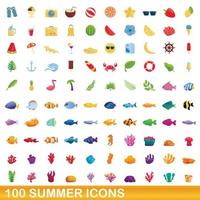 100 Sommer-Icons gesetzt, Cartoon-Stil vektor