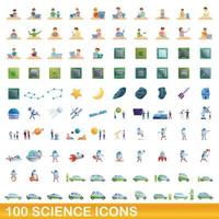 100 vetenskap ikoner set, tecknad stil vektor