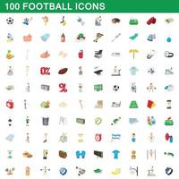 100 fotboll ikoner set, tecknad stil vektor