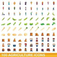 100 landwirtschaftliche Symbole im Cartoon-Stil vektor