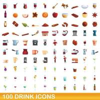 100 drink ikoner set, tecknad stil vektor