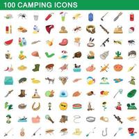 100 Camping-Symbole im Cartoon-Stil vektor