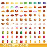 100 Süßigkeiten-Icons gesetzt, Cartoon-Stil vektor