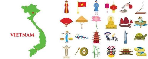 vietnam ikoner set, platt stil vektor