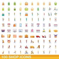 100 Shop-Icons gesetzt, Cartoon-Stil vektor