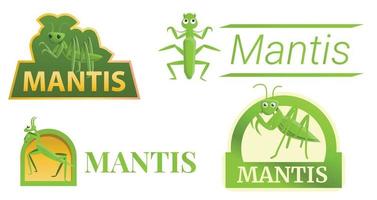 mantis logotyp set, tecknad stil vektor