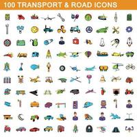 100 Transportsymbole im Cartoon-Stil vektor