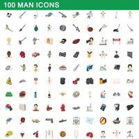 100 man ikoner set, tecknad stil vektor