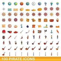 100 Piraten-Icons gesetzt, Cartoon-Stil vektor