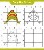 kopiera bilden, kopiera bilden av hatten med hjälp av rutnätslinjer. pedagogiskt barnspel, utskrivbart kalkylblad, vektorillustration vektor