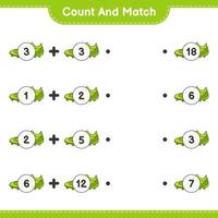 zähle und kombiniere, zähle die Anzahl der Fußballschuhe und kombiniere die richtigen Zahlen. pädagogisches kinderspiel, druckbares arbeitsblatt, vektorillustration vektor