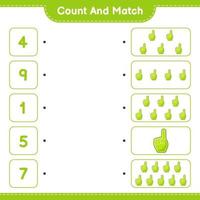 räkna och matcha, räkna antalet skumfinger och matcha med rätt siffror. pedagogiskt barnspel, utskrivbart kalkylblad, vektorillustration vektor