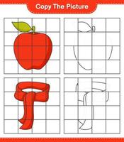 kopiera bilden, kopiera bilden av äpple och halsduk med hjälp av rutnätslinjer. pedagogiskt barnspel, utskrivbart kalkylblad, vektorillustration vektor