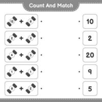 räkna och matcha, räkna antalet hantlar och matcha med rätt siffror. pedagogiskt barnspel, utskrivbart kalkylblad, vektorillustration vektor