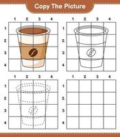 Kopieren Sie das Bild, kopieren Sie das Bild der Kaffeetasse mit Gitterlinien. pädagogisches kinderspiel, druckbares arbeitsblatt, vektorillustration vektor