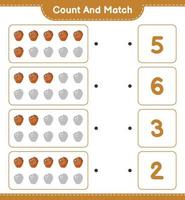 Zähle und kombiniere, zähle die Anzahl der Baseballhandschuhe und vergleiche sie mit den richtigen Zahlen. pädagogisches kinderspiel, druckbares arbeitsblatt, vektorillustration vektor