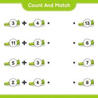 count and match, zählen Sie die Anzahl der Turnschuhe und passen Sie sie mit den richtigen Zahlen an. pädagogisches kinderspiel, druckbares arbeitsblatt, vektorillustration vektor