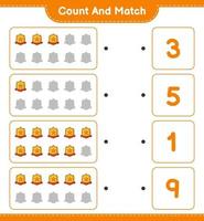 räkna och matcha, räkna antalet troféer och matcha med rätt nummer. pedagogiska barn spel, utskrivbara kalkylblad, vektor illustration