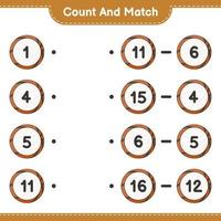 räkna och matcha, räkna antalet basketbollar och matcha med rätt siffror. pedagogiskt barnspel, utskrivbart kalkylblad, vektorillustration vektor