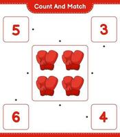 Zähle und kombiniere, zähle die Anzahl der Boxhandschuhe und verbinde sie mit den richtigen Zahlen. pädagogisches kinderspiel, druckbares arbeitsblatt, vektorillustration vektor