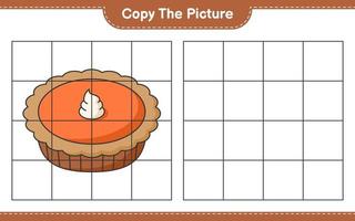 kopiera bilden, kopiera bilden av pajen med hjälp av rutnätslinjer. pedagogiskt barnspel, utskrivbart kalkylblad, vektorillustration vektor