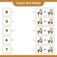 räkna och matcha, räkna antalet rullskridskor och matcha med rätt siffror. pedagogiskt barnspel, utskrivbart kalkylblad, vektorillustration vektor