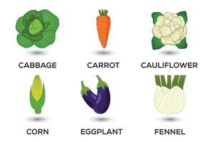 Gemüseikonen stellten Vektorillustration ein. Sammlung landwirtschaftlicher Produkte für Restaurantmenüs. vektor