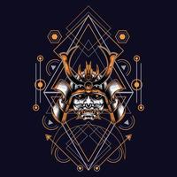 Oni-Samurai-Kopf mit heiliger Geometrie-Verzierung für Tapete, Banner, T-Shirt, Poster, Hoodie, Tottebag, Hintergrund, Karte, Buchillustration und Web-Landing-Page vektor